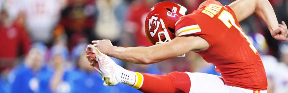 Kansas City Chiefs kicker Harrison Butker kicks a field goal in an NFL game
