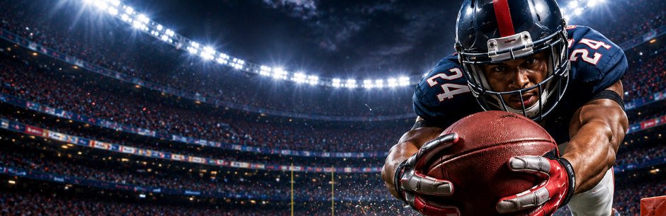 An NFL player dives for a touchdown