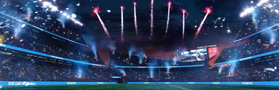 Fireworks go off above an NFL football stadium