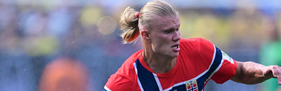 Norway soccer star Erling Haaland in action at the FIFA World Cup