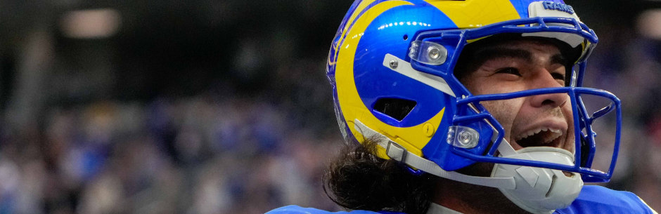 Los Angeles Rams WR Puka Nacua celebrates a touchdown in an NFL game