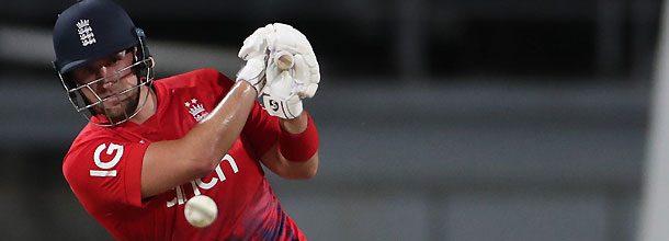 England batsman Livingstone hits a four during the Twenty20 World Cup