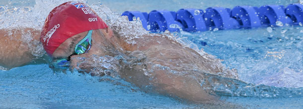 An Olympic swimmer in the pool at the Paris Olympic Games