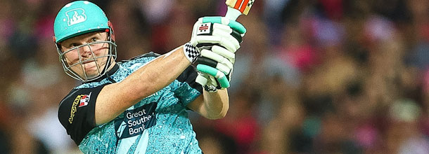 Brisbane Heat cricket batsman Max Bryant hits a shot during a Big Bash game