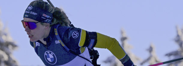 Sweden's biathlon star Hanna Oeberg in action in a World Cup race