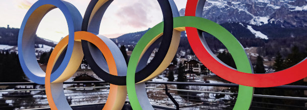 The Olympic rings at the winter Olympic Games in Milan/Cortina 2026