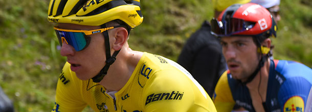 Cycling star Tadej Pogacar in action at the Tour de France