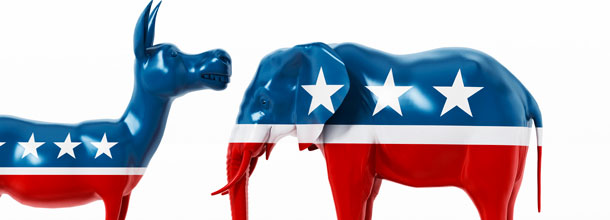 The symbols of the Democratic Party and the Republican Party