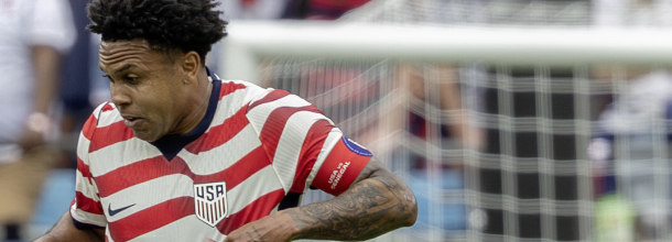 USMNT soccer star Winston McKennie in action in a World Cup warm-up game