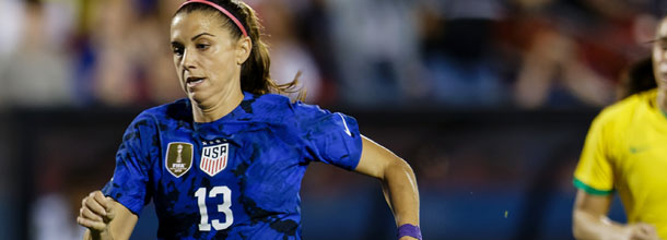 USA soccer star Alex Morgan in action in an international game the USWNT