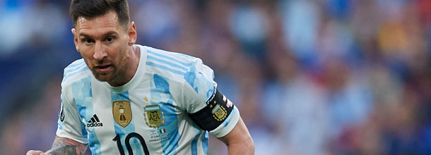 Soccer superstar Lionel Messi in action for Argentina during an international game