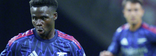 Arsenal soccer star Saka in action in the English Premier League