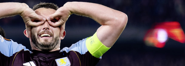 Aston Villa soccer star John McGinn celebrates a goal in the UEFA Europa League