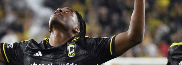 Columbus Crew soccer star Jones celebrates a goal in MLS