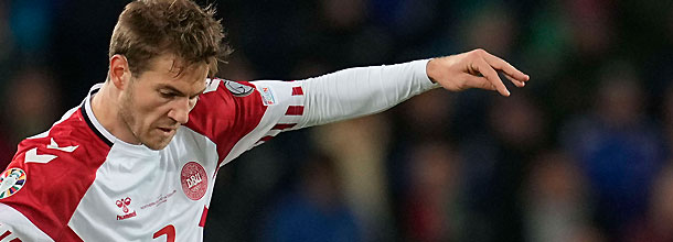 Denmark soccer star Andersen in action for his country in an international game