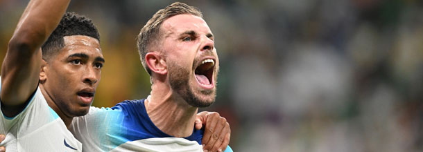 England soccer player celebrate a goal at the 2022 World Cup in Qatar