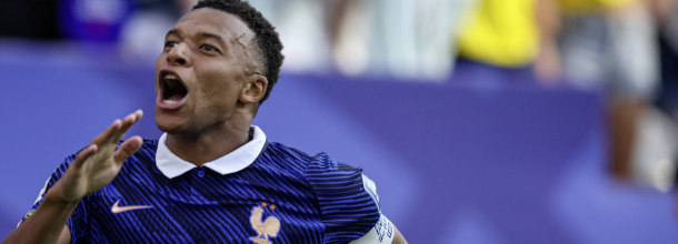 FRance soccer star Kyllian Mbappe celebrates a goal against Sweden at the FIFA World Cup