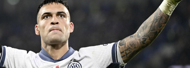 Inter Milan soccer star Lautaro Martinez celebrates a goal in Serie A