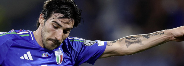 Italy soccer star Tonali in action in an international match