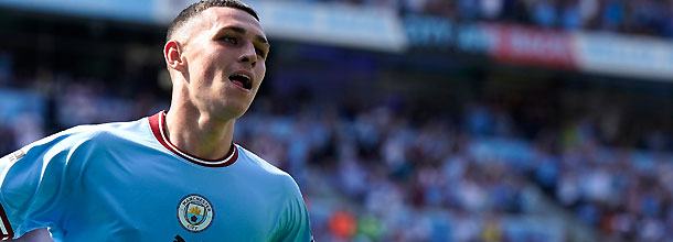 Manchester City soccer star Phil Foden in action in an EPL game