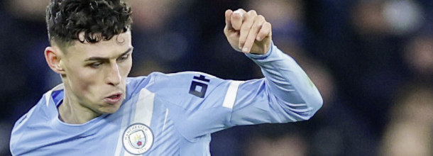 Manchester City soccer star Phil Foden in action in the English Premier League