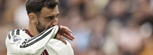 Manchester United soccer star Bruno Fernandes looks sad during a Premier League loss