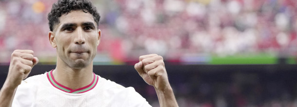 Morocco soccer captain Hakimi celebrates a win at the 2026 FIFA World Cup