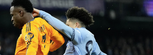 Real Madrid and Manchester City soccer players in action in the UEFA Champions League