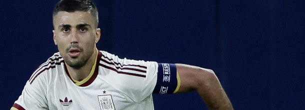Spanish soccer star Rodri in action in an international game