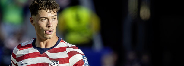 USMNT soccer star Justin Berhalter in action in an international game