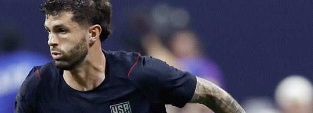 USMNT soccer star Christian Pulisic in action in a World Cup warm-up game