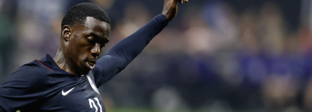 USA soccer star Timothy Weah in action in a World Cup warm-up game
