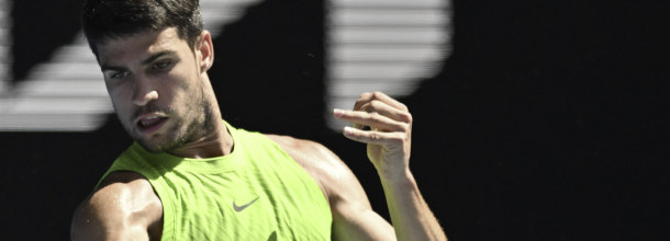 Spanish tennis star Carlos Alcaraz in action at the US Open grand slam