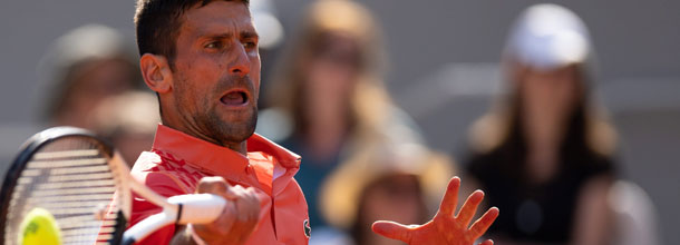 Serbian tennis star Novak Djokovic hits a forehand on the ATP Tour