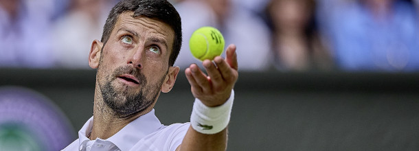 Serbian tennis star Novak Djokovic in action at the Wimbledon Grand Slam tournament