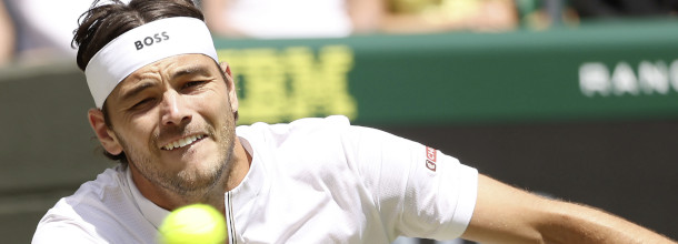 US tennis star Taylor Fritz in action at the Wimbledon Grand Slam