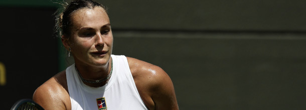 Belarussian tennis star Aryna Sabalenka in action at the Wimbledon Grand Slam
