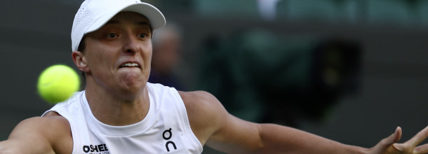 Polish tennis star Iga Swiatek in action at the Wimbledon Grand Slam