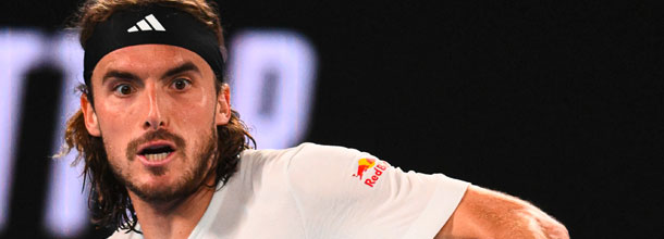 Tennis star Stefanos Tsitsipas hits a shot at the Australian Open tennis Grand Slam