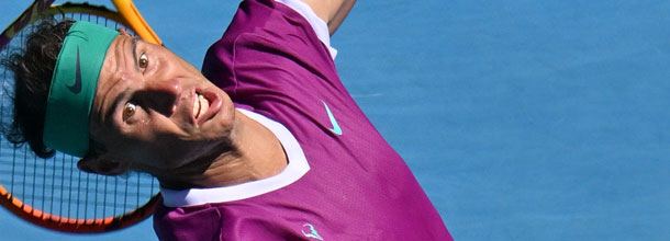 Spanish tennis star Rafael Nadal hits a shot at the Australian Open